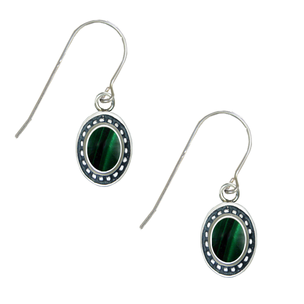 Sterling Silver Malachite Gemstone Drop Dangle Earrings